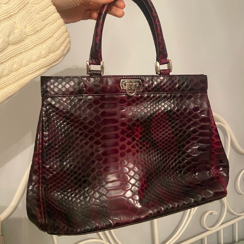 Danier real leather Burgundy Snake Print Handbag